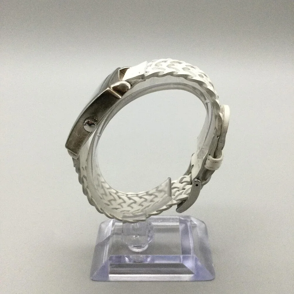 Ecclissi Womens Watch 30mm Sterling Silver White Leather Band 23285 New Battery